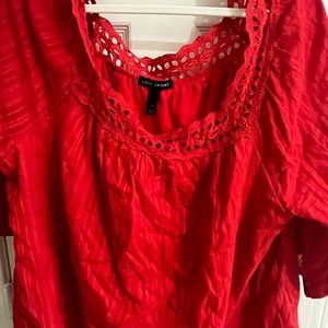 Lane Bryant Fun and flirty red blouse! Like New! Crochet-style details.  22W